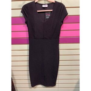 Jolie & Joy by JCT  Textured V Neck Short Sleeve Bodycon Midi Dress Size M Black